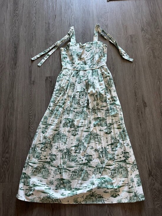 Rachel Zoe Dresses & Skirts - Rachel Zoe Printed Midi Bow Sun Dress Tropical Sundress - Green / White - Large